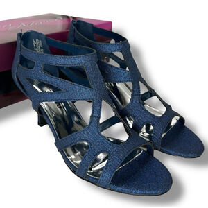 NEW Easy Street Blue Glitter Strappy Heels Size 8.5 Formal Dressy Fancy Shoes